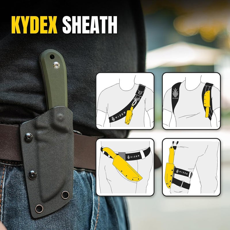 KIZER Deckhand Fixed Blade Knife with Sheath, D2 Blade Camping Knife G10 Handle, Fixed Blade EDC Knives for Men Women, Outdoor Hunting Hiking Survival Knives 1062M2 - Image 5